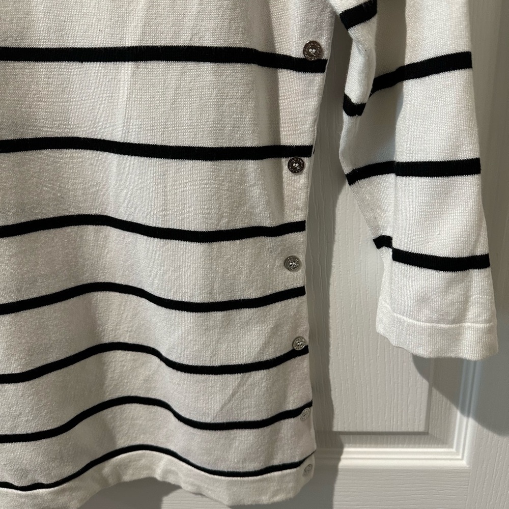 White House Black Market White Black and Purple Striped Side Button Knit Top - Picture 3 of 7